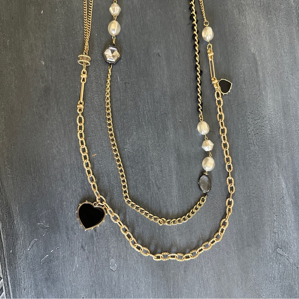 Gold and Black Heart Layered Necklace